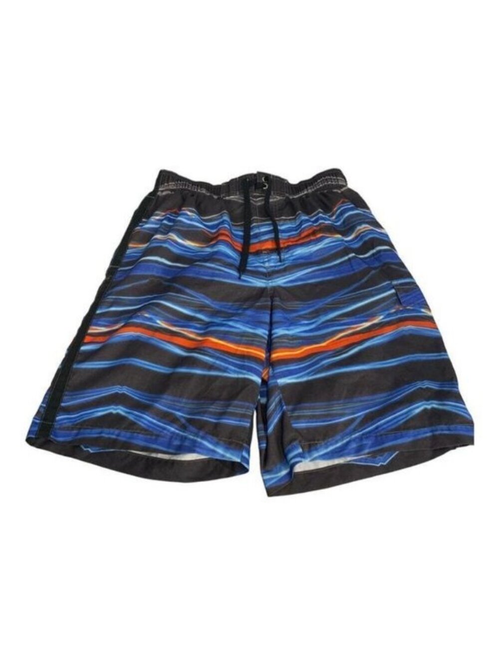 Sonoma Life + Style Mens M Swim Trunks Black Blue Orange Striped Elastic Waist